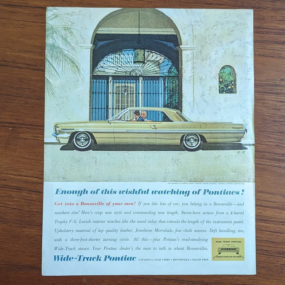 Vintage 1961 Print Ad Pontiac Bonneville